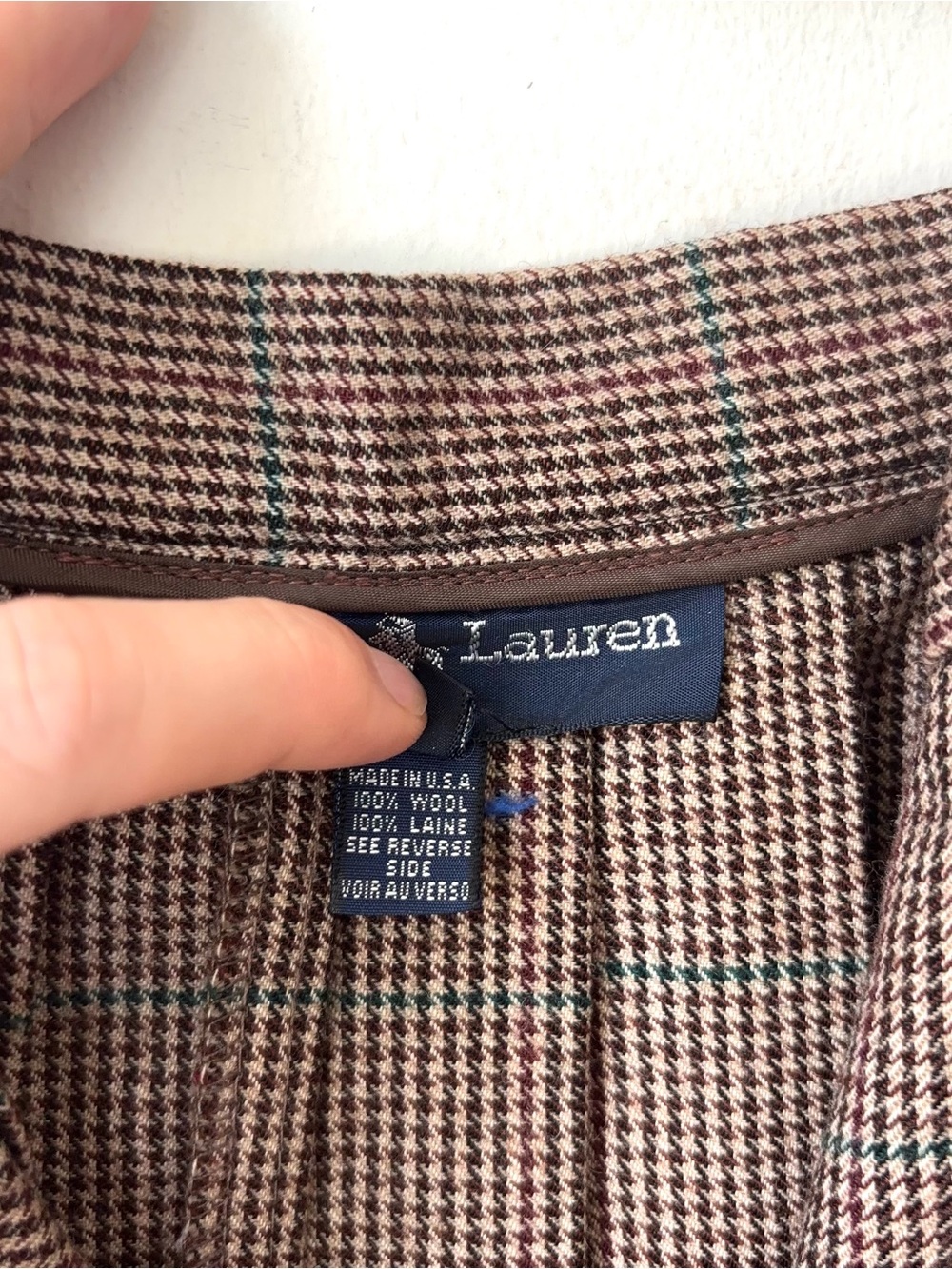 Vintage Ralph Lauren Blue Label 100% Wool Houndstooth Skirt Sz 8 Pleated MiUSA - Picture 6 of 16